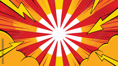 Dynamic Comic Book Explosion Red, Yellow, Power, Speed, Action