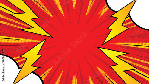 Comic Book Explosion, Red, Yellow, Power, Dynamic, Energy, Background, Graphic, Design, Art