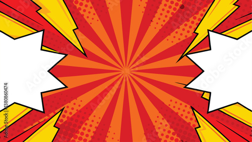 Dynamic Comic Book Background, Red Orange Sunburst, Speech Bubbles