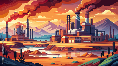 industrial landscape with heavy pollution produced by a large factory