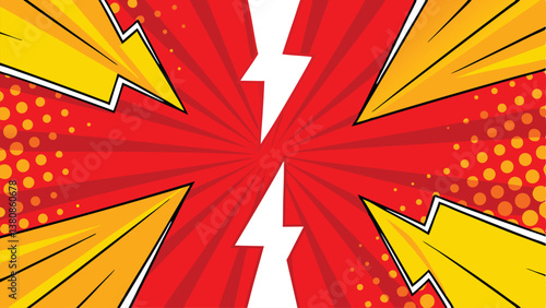 Dynamic Comic Book Background Red, Yellow, Lightning, Pop Art