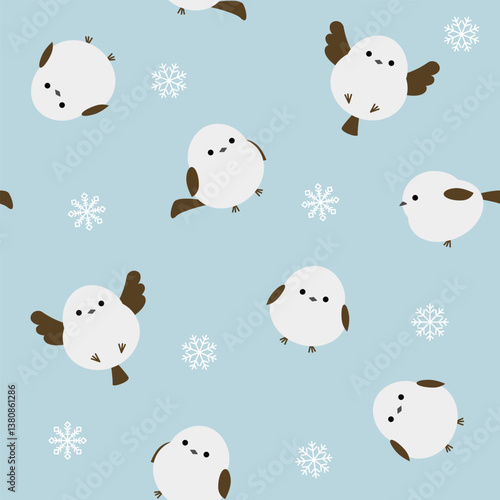 シマエナガと雪のシームレスパターン