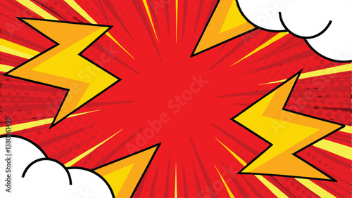 Comic Book Explosion Red Background Yellow Lightning Bolts