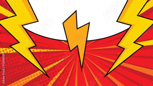 Comic Book Style Background, Red, Yellow, Lightning Bolts