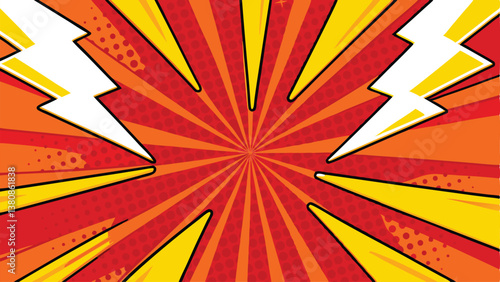 Dynamic Comic Book Explosion Background Red, Yellow, Lightning