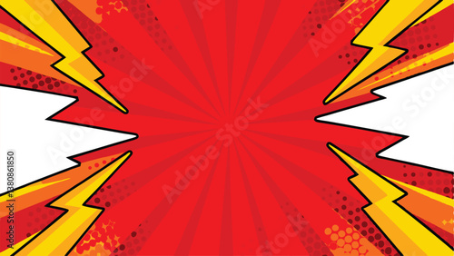 Comic Book Explosion Red Sunburst, Lightning Bolts, Pop Art
