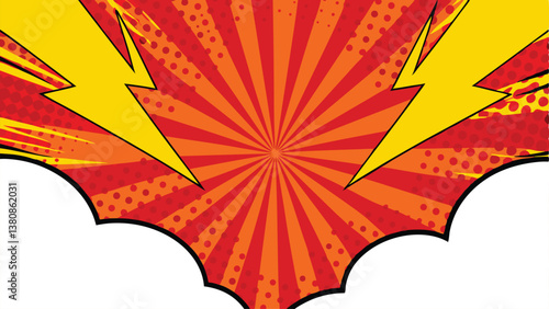 Comic Book Style Explosion, Red, Yellow, Radiating Power