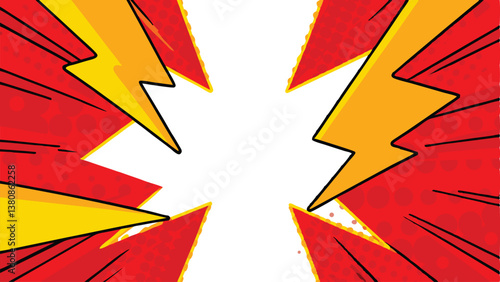 Dynamic Comic Book Action Scene Red, Yellow, Lightning Bolts