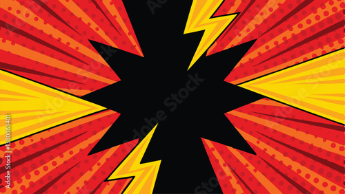 Comic Book Style Explosion, Red and Yellow Burst, Power, Energy, Dynamic