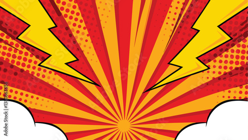 Comic Book Explosion Background Red, Yellow, Lightning, Pop Art