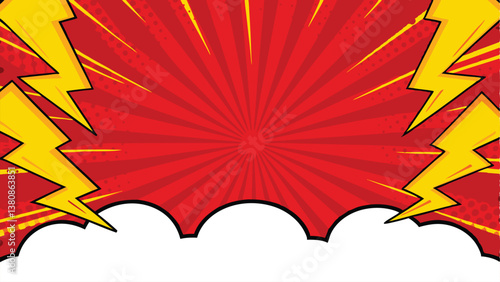 Red Comic Book Explosion Background Power, Energy, Action, Dynamic, Graphic, Design, Rays, Bolts, Br