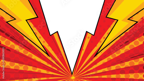 Comic Book Style Explosion, Red, Yellow, Power, Pop Art, Retro, Dynamic, Energy, Background, Design