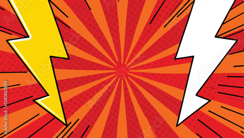 Dynamic Comic Book Style Background with Two Lightning Bolts