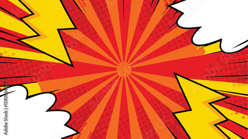 Dynamic Comic Book Explosion Background, Red, Yellow, Action