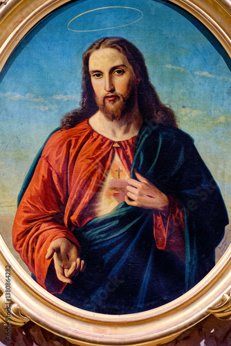 Vászonkép Painting (19th century) of Sacred Heart of Jesus Christ. .
