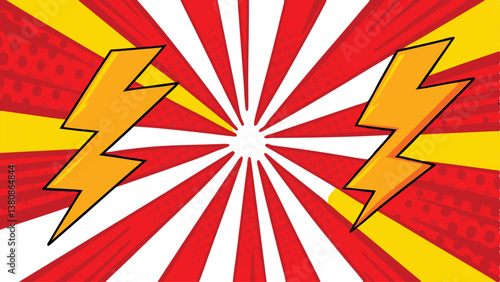 Dynamic Pop Art Design Red, Yellow, Lightning Bolts, Comic Book Style
