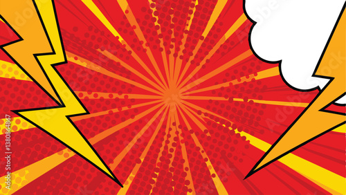 Comic Book Style Explosion Background Red, Yellow, Lightning, Pop Art
