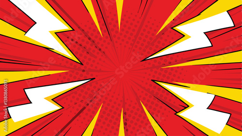 Comic Book Explosion Red, Yellow, White Power Burst