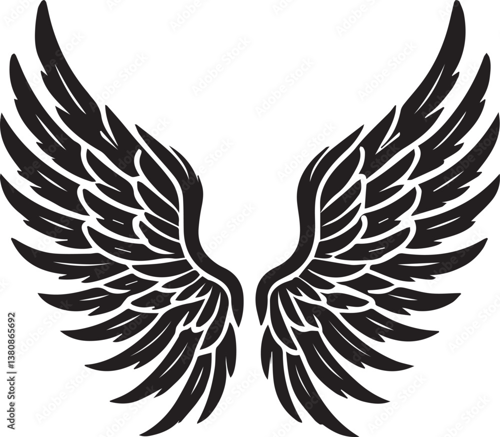 Obraz premium black wings vector illustration, wings silhouette vector, wings vector on white background
