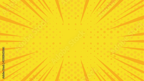 Yellow Comic Book Pop Art Background, Radiating Sunburst Design