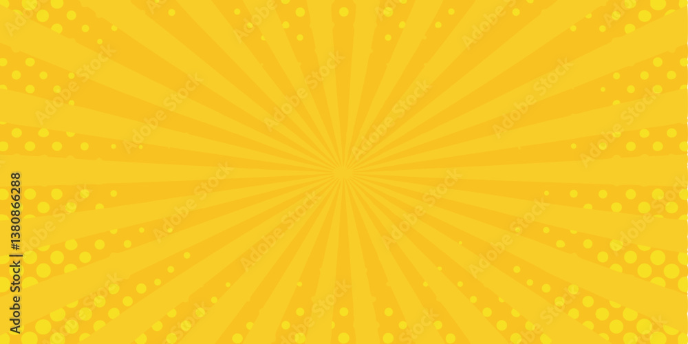 Obraz premium Yellow Sunburst Background Comic Pop Art Radiating Design