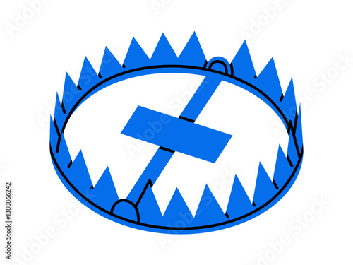 Hand drawn cute illustration of bear trap with metal teeth. Flat vector temptation trial doodle. Deception of expectations concept sticker, icon or print. Take risks. Isolated.