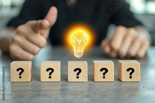 Creative Idea and Innovation with Wooden Blocks and Light Bulb Symbol