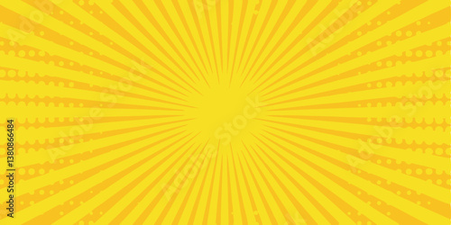 Yellow Sunburst Background Radiating Rays, Bright, Pop Art, Retro, Vintage, Graphic Design, Comic Bo
