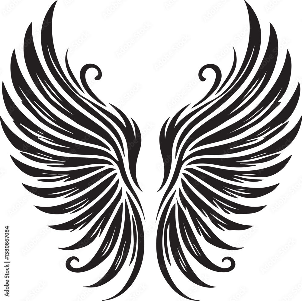 Obraz premium black wings vector illustration, wings silhouette vector, wings vector on white background
