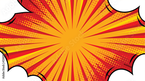 Dynamic Comic Book Explosion Background, Red Yellow Radiating Sunburst