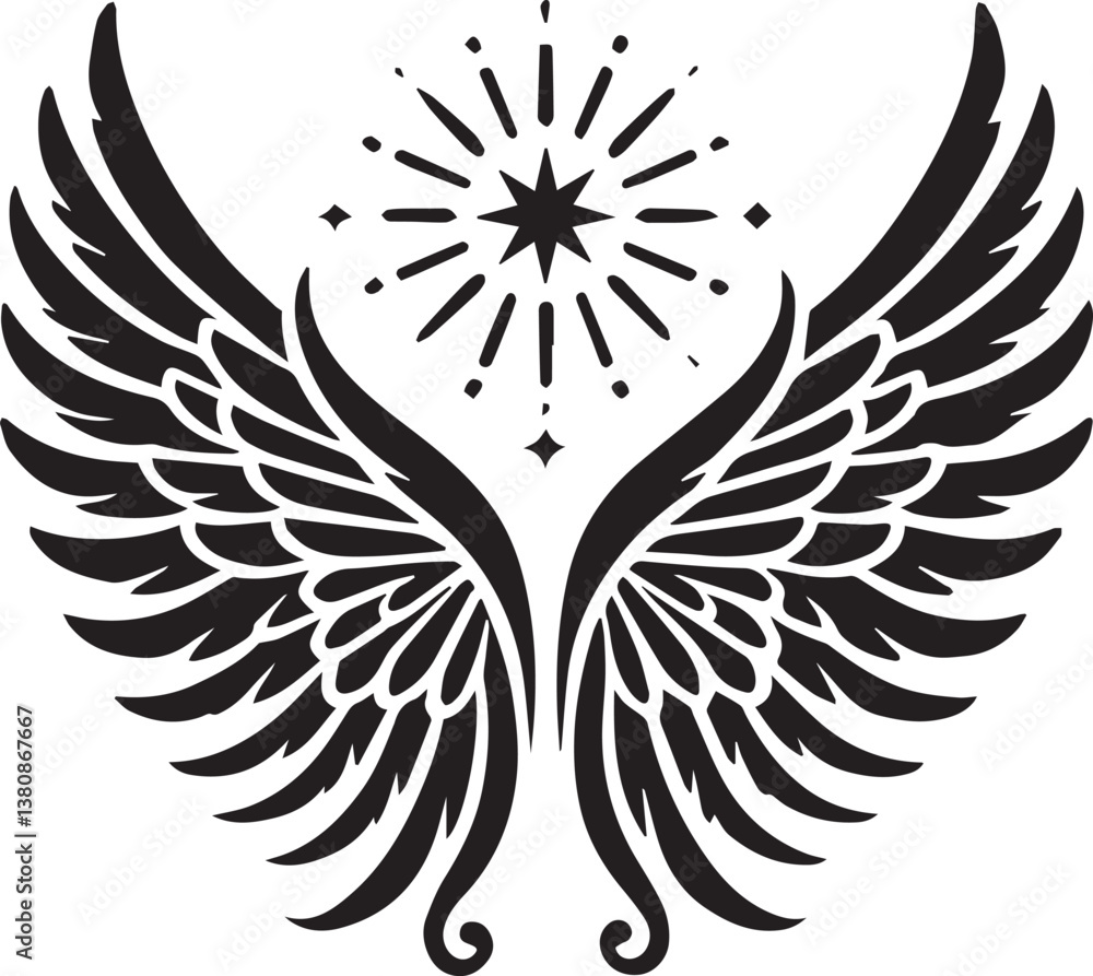 Fototapeta premium black wings vector illustration, wings silhouette vector, wings vector on white background