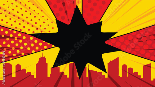 Comic Book Cityscape Explosion Pop Art Graphic Design Template
