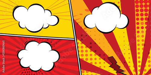 Comic Book Pop Art Design Red Yellow Speech Bubbles