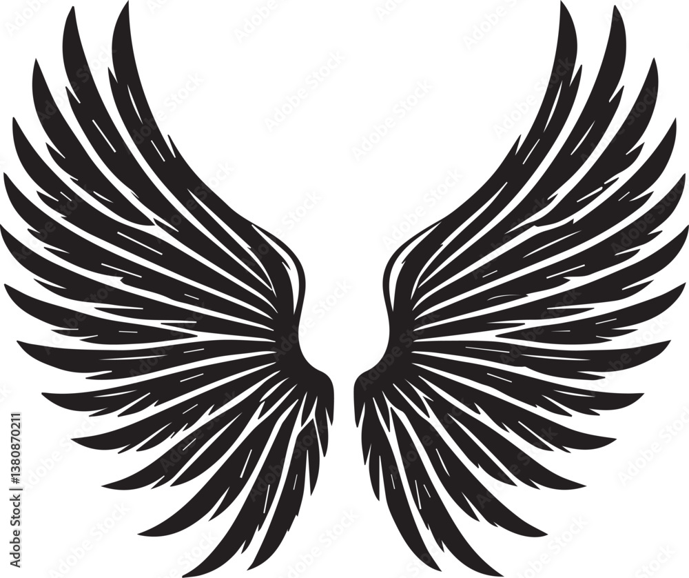 Obraz premium black wings vector illustration, wings silhouette vector, wings vector on white background