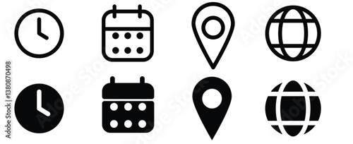Time, date, location , web icons set vector eps10.