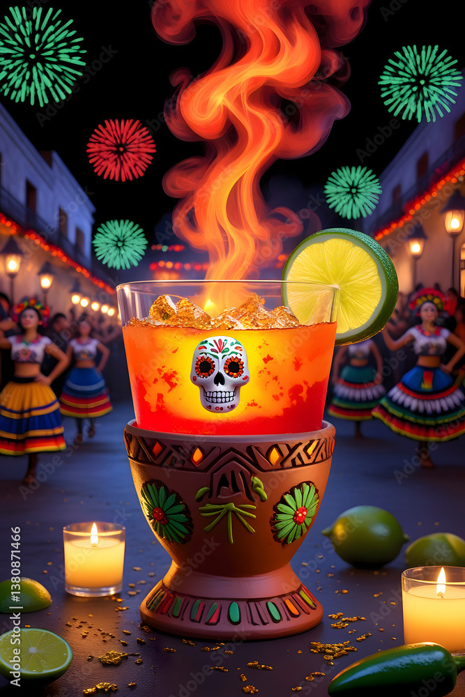 Fototapeta premium Vibrant celebration during festival with colorful cocktails and traditional dancers in lively atmosphere