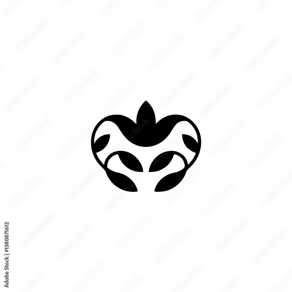 Minimalist Floral Heart Logo Design, Black & White, Elegant and Organic Minimalist Floral Heart Logo Design, Black & White, Elegant and Organic