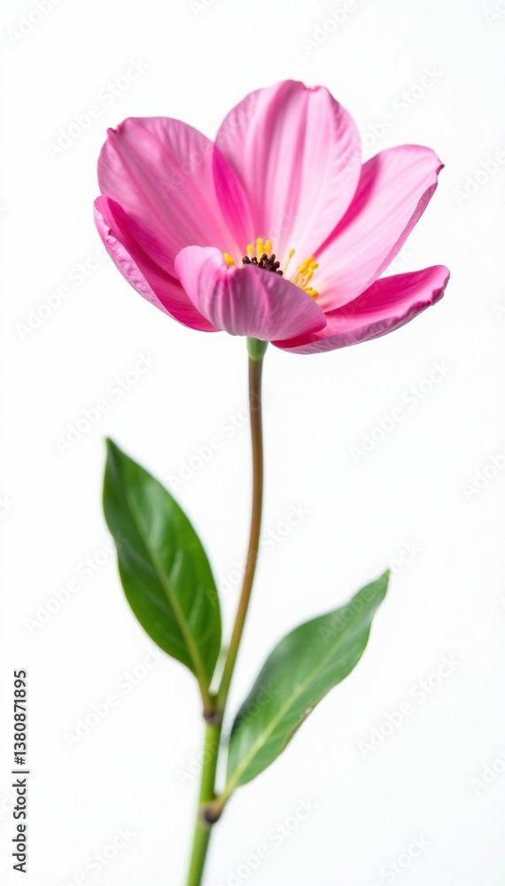 Naklejka premium Delicate pink flower isolated on a crisp white background, single petal, pink