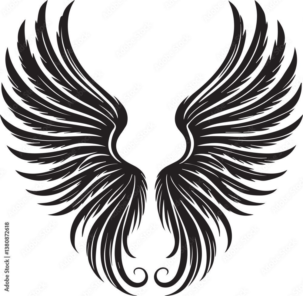 Fototapeta premium black wings vector illustration, wings silhouette vector, wings vector on white background