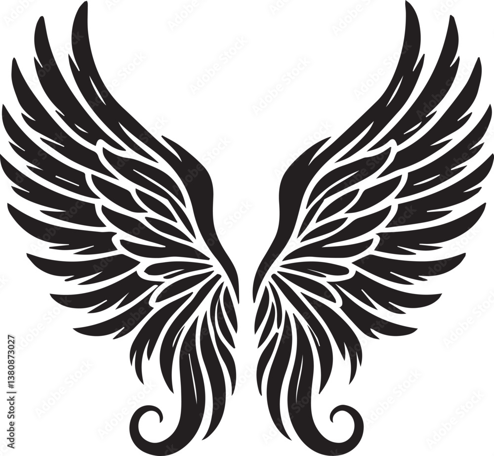 Fototapeta premium black wings vector illustration, wings silhouette vector, wings vector on white background