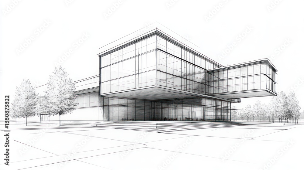 Minimalistic Glass Building Architectural Sketch Digital Visualization Abstract Design Minimalistic Glass Building Architectural Sketch Digital Visualization Abstract Design