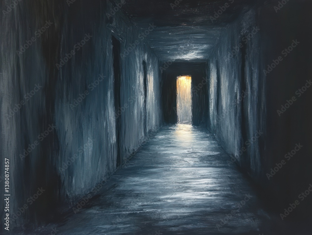 Illustration of Dark Eerie Corridor with Creepy Open Door in Abandoned Building Illustration of Dark Eerie Corridor with Creepy Open Door in Abandoned Building