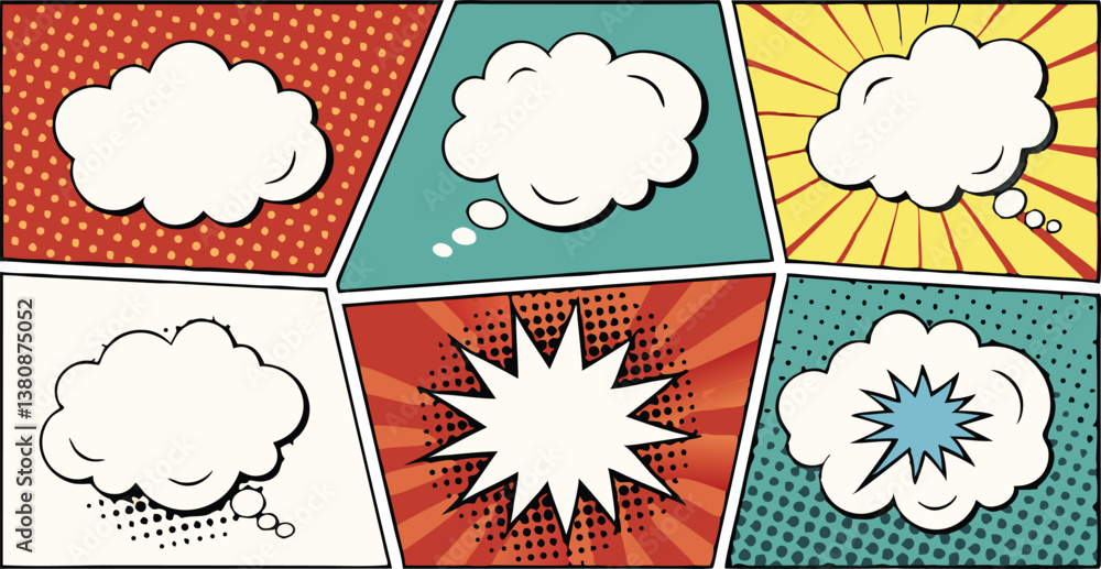 Fototapeta premium Retro Comic Book Panels Speech Bubbles Pop Art Design
