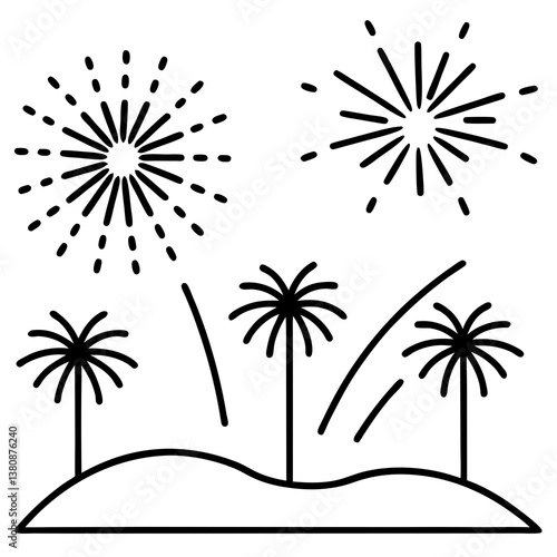 "Stunning fireworks summer vector in AI format for vibrant, customizable digital designs and creative projects."