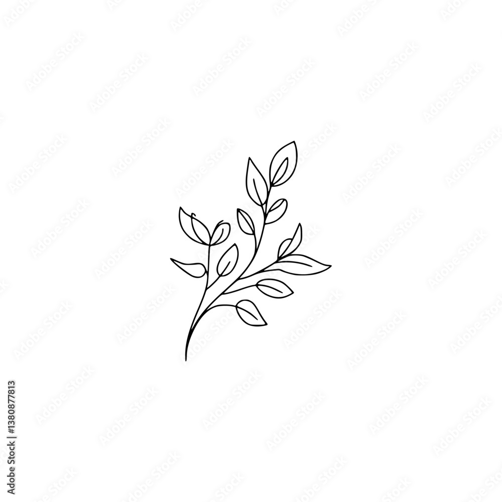 Fototapeta premium Delicate Line Art Botanical Illustration on White, Minimalist Design