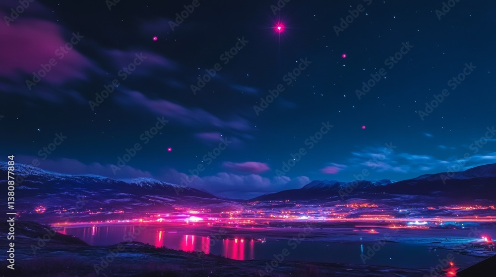 Fototapeta premium blurred electrical pink, maroon, violet, purple, silver and blue waves on dark sky background