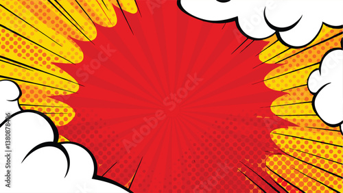 Comic Book Explosion Background Red, Yellow, Pop Art Style