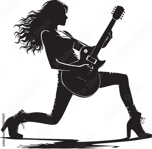 girl with electric guitar vector, girl with electric guitar silhouette vector, man with electric guitar vector illustration