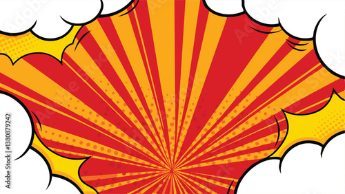 Comic Book Explosion Background Red, Yellow, Radial Burst