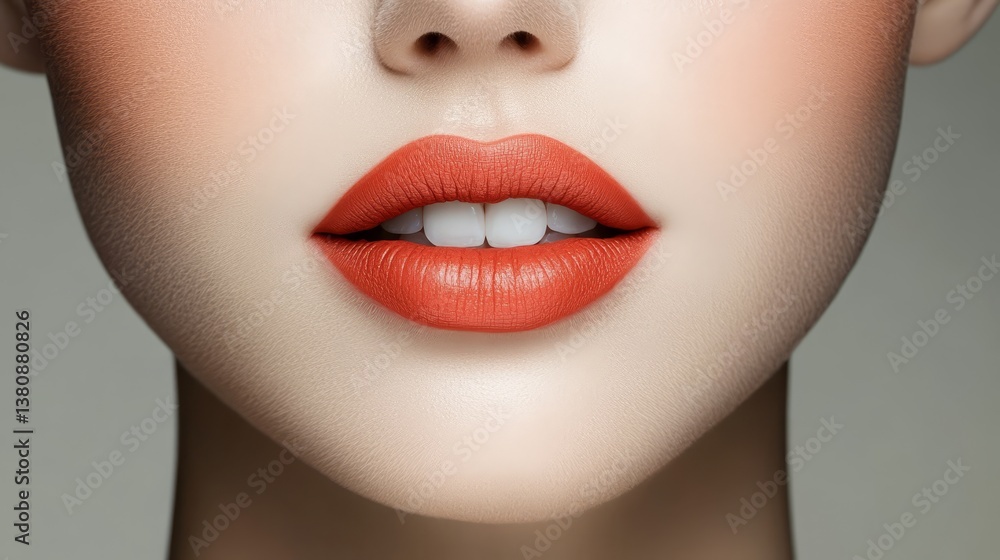 Makeup application by a woman model studio setting beauty focus close-up view lipstick and brush techniques Makeup application by a woman model studio setting beauty focus close-up view lipstick and brush techniques